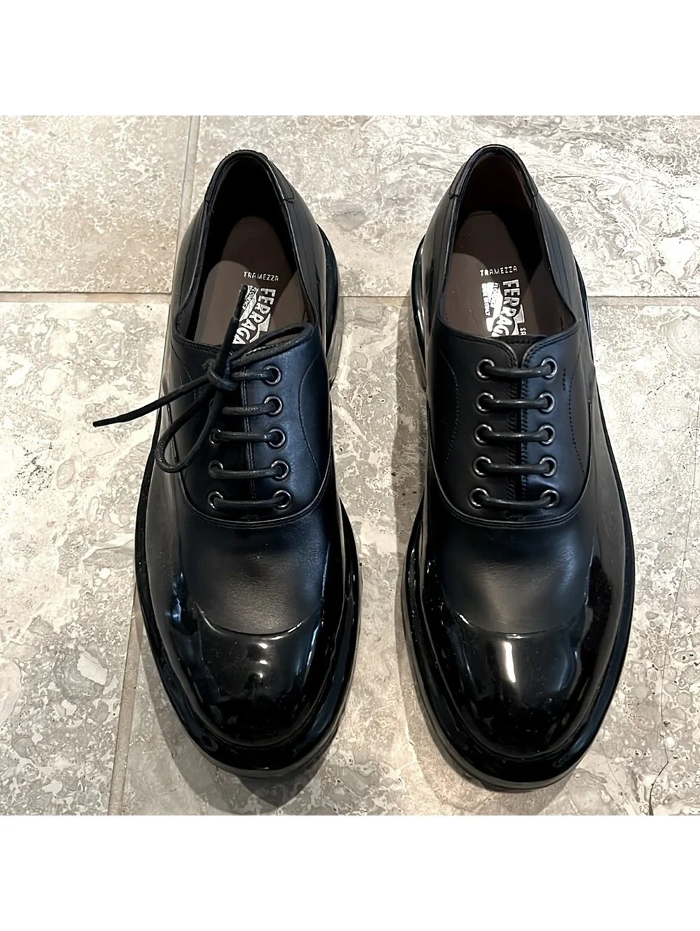 Salvatore Ferragamo Dipped Leather Oxford Shoes Size 6 EEE NEW in Box + DustBag
